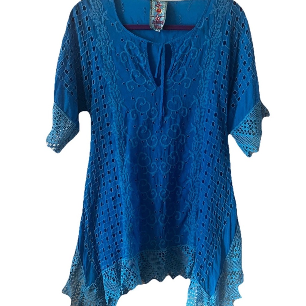 Johnny Was Tunic/dress Bohemian Vibrant Blue Embroidered Crotchet Tunic Small